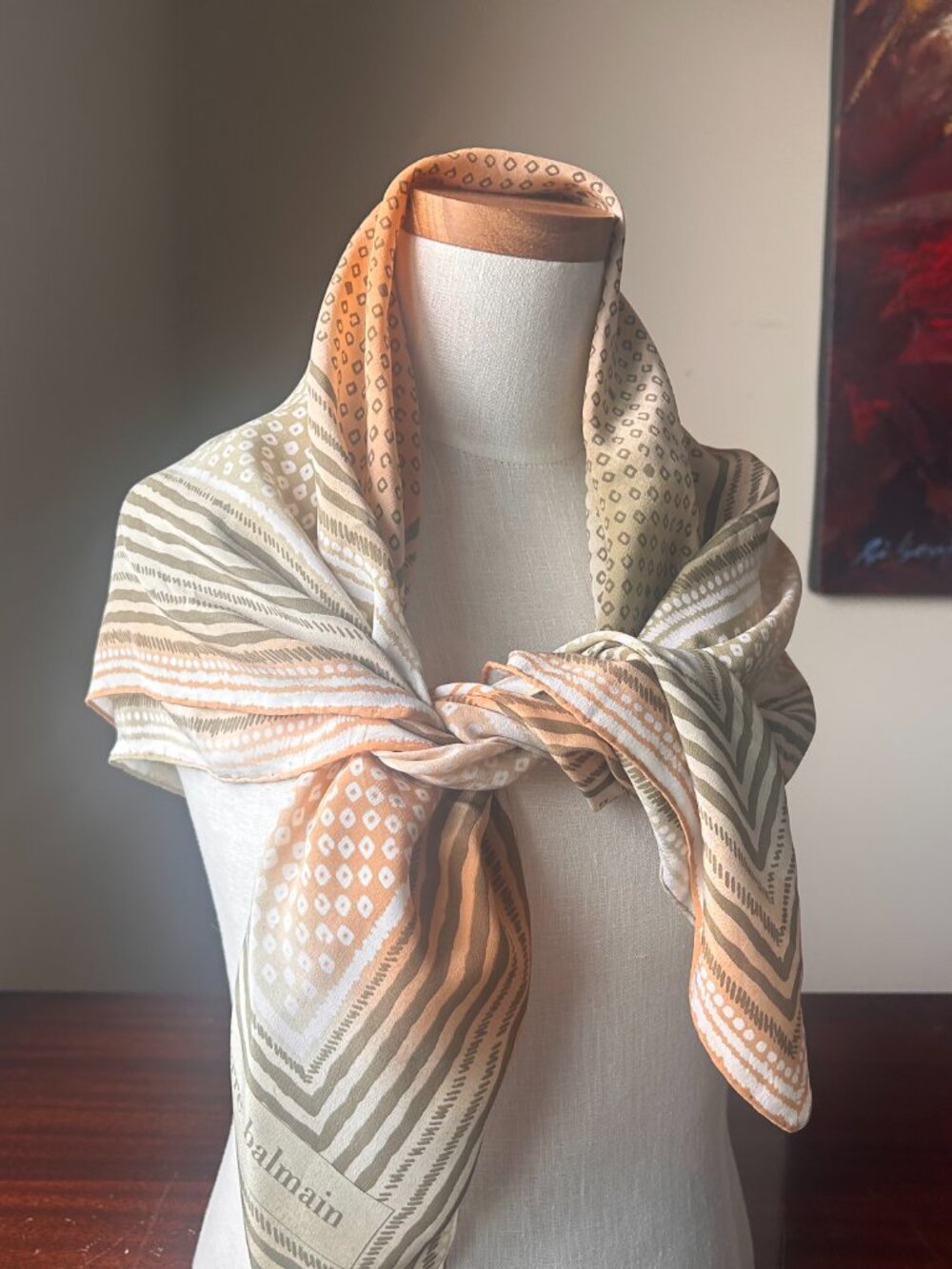 VTG Pierre Balmain Paris 100% Silk Scarf Earthy Neutrals